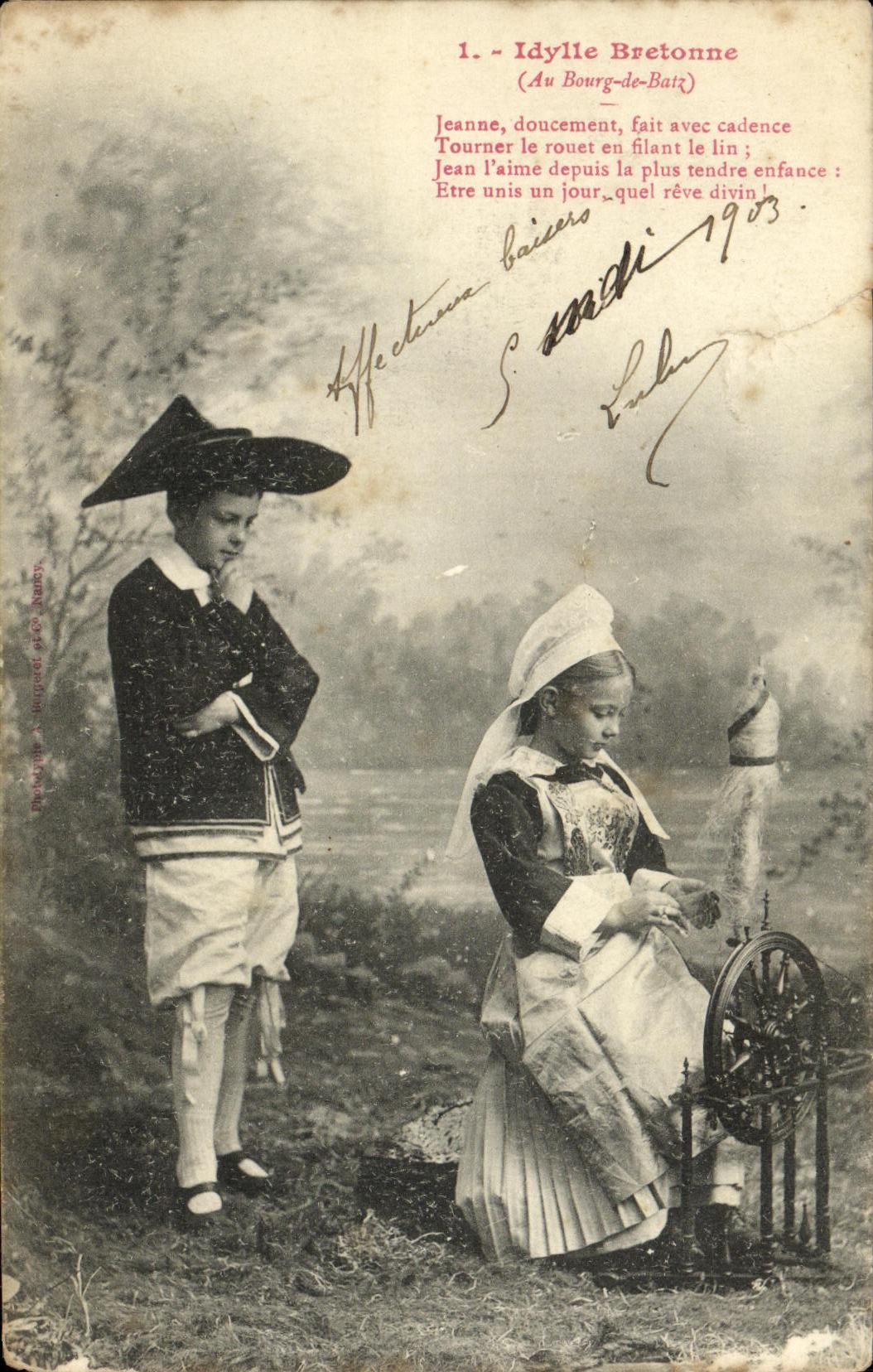 Idylle Bretonne — Au Bourg-de-Baiz — Phototypie de P. Aubrey