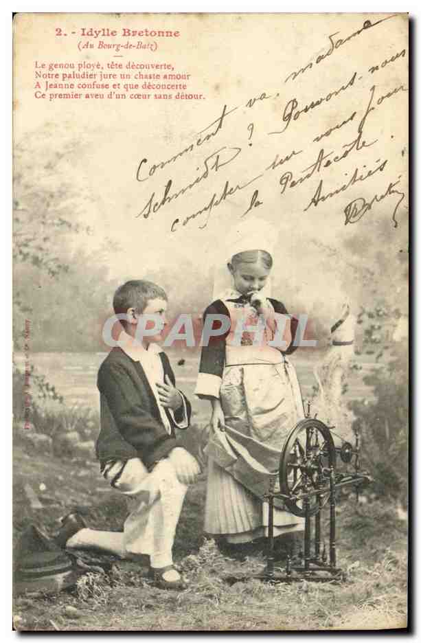 CPA Idylle Bertonne Bourg de Batz Folklore Enfants Fileuse