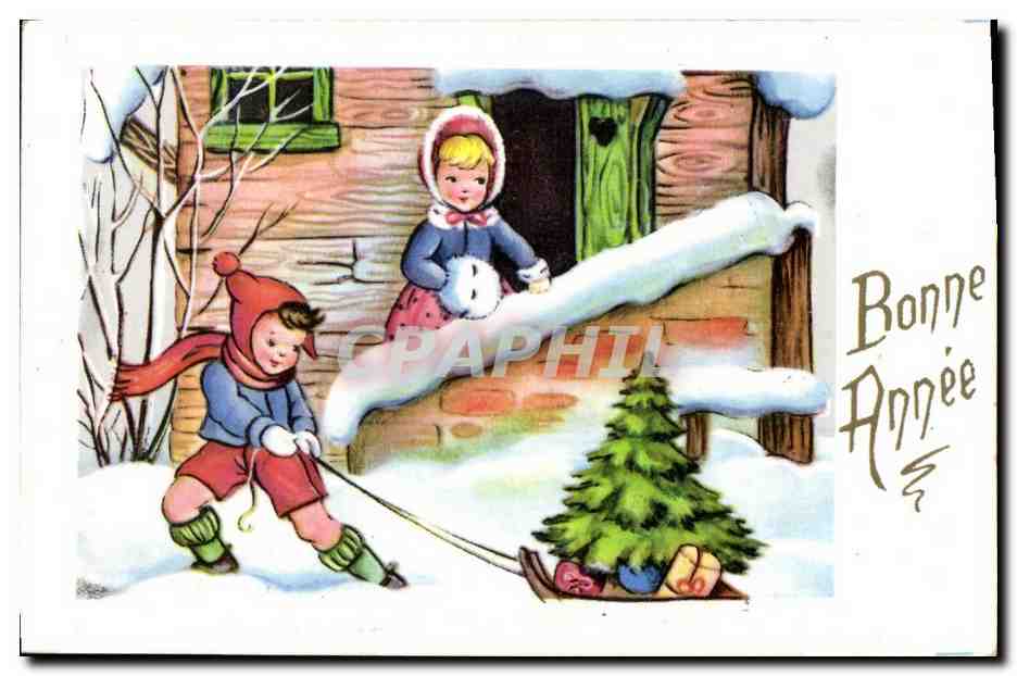 CPA Bonne Annee Sapin Neige 