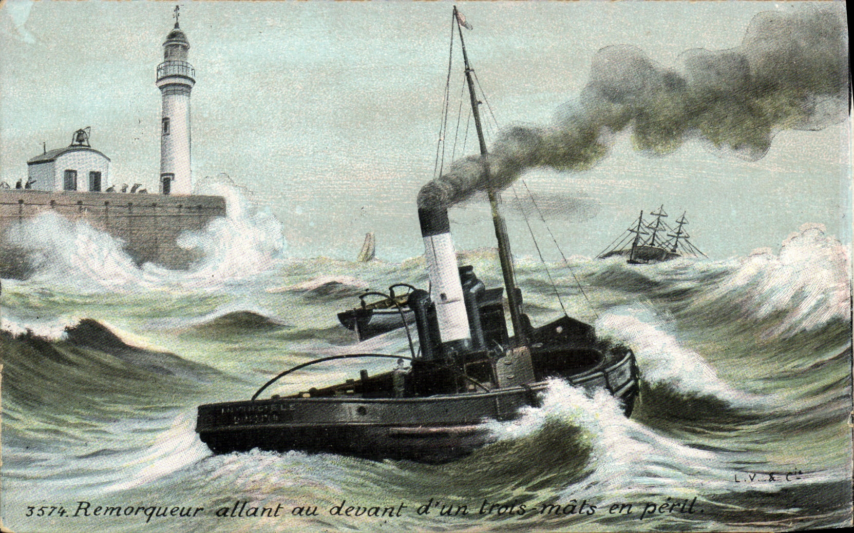 CPA Remorqueur allant au devant d un trois mats en peril Bateau Phare