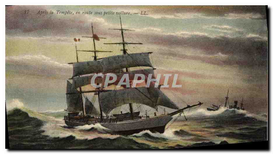 Navire après tempête, en route sous petite voile — LL. — n° 17
