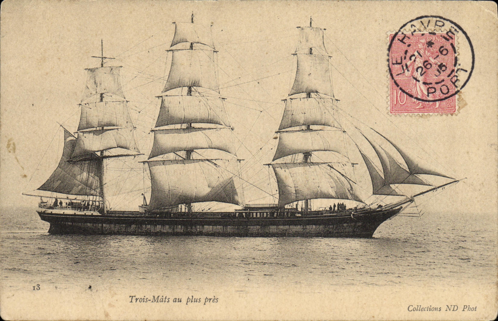 CPA Trois Mats au plus pres Bateau voilier 