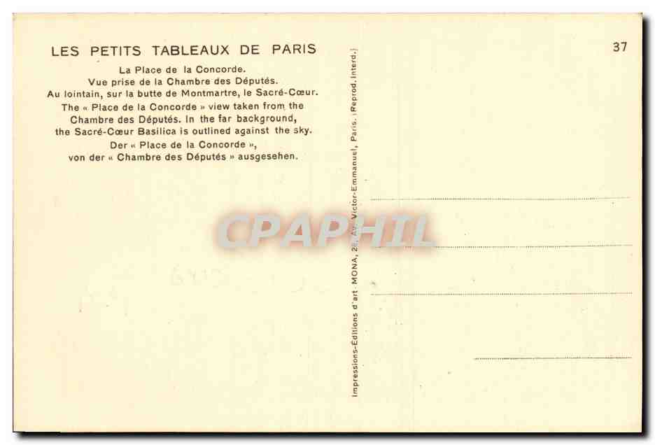 CPA Les Petits Tableaux de Paris La Place de la Concorde Vue prise de la chambre des deputes — Verso