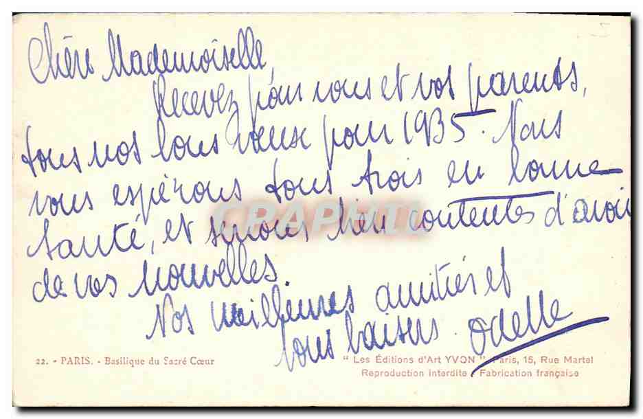 CPA Heureuse Annee Paris Basilique du Sacre Coeur — Rückseite
