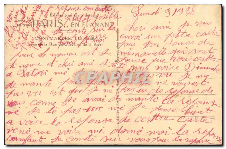 CPA Paris En Flanant Montmartre — Rückseite