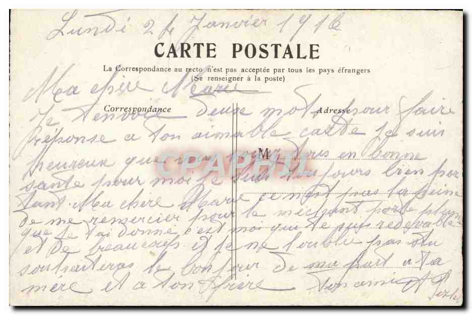 CPA Paris Le Palais de Justice et le Marche aux Fleurs — Verso