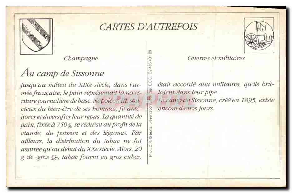Camp de Sissonne (Aisne) — Distribution de Pain et Tabac — Rueet, Frères, photo-éditeurs, Sissonne (Aisne) — Verso
