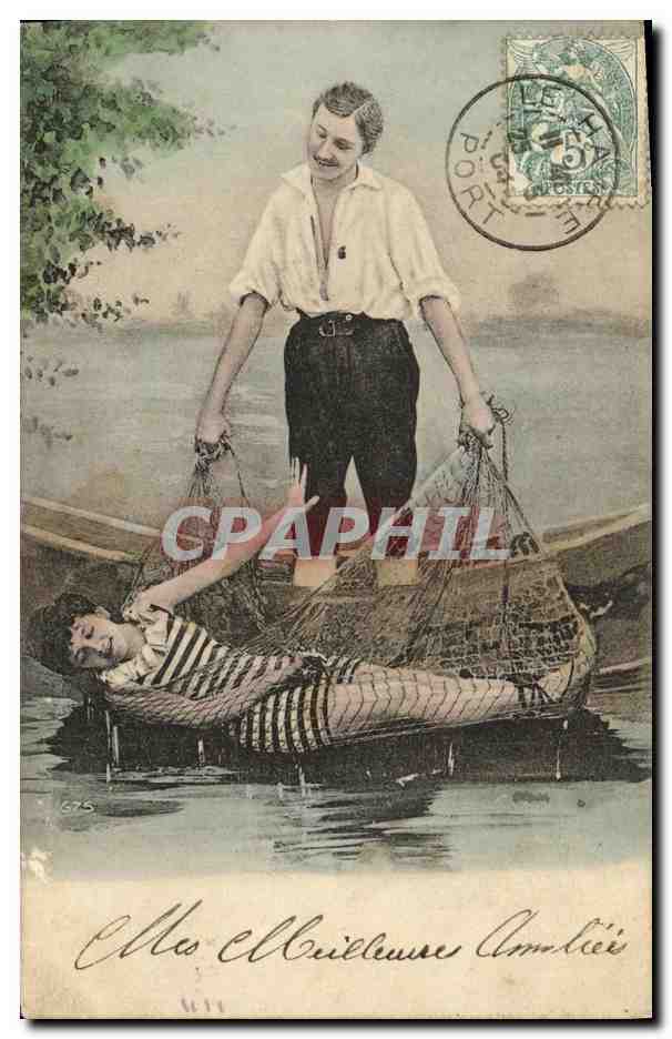 Fischer und Frau in einem Netz — Flusslandschaft — Verlag nicht sichtbar