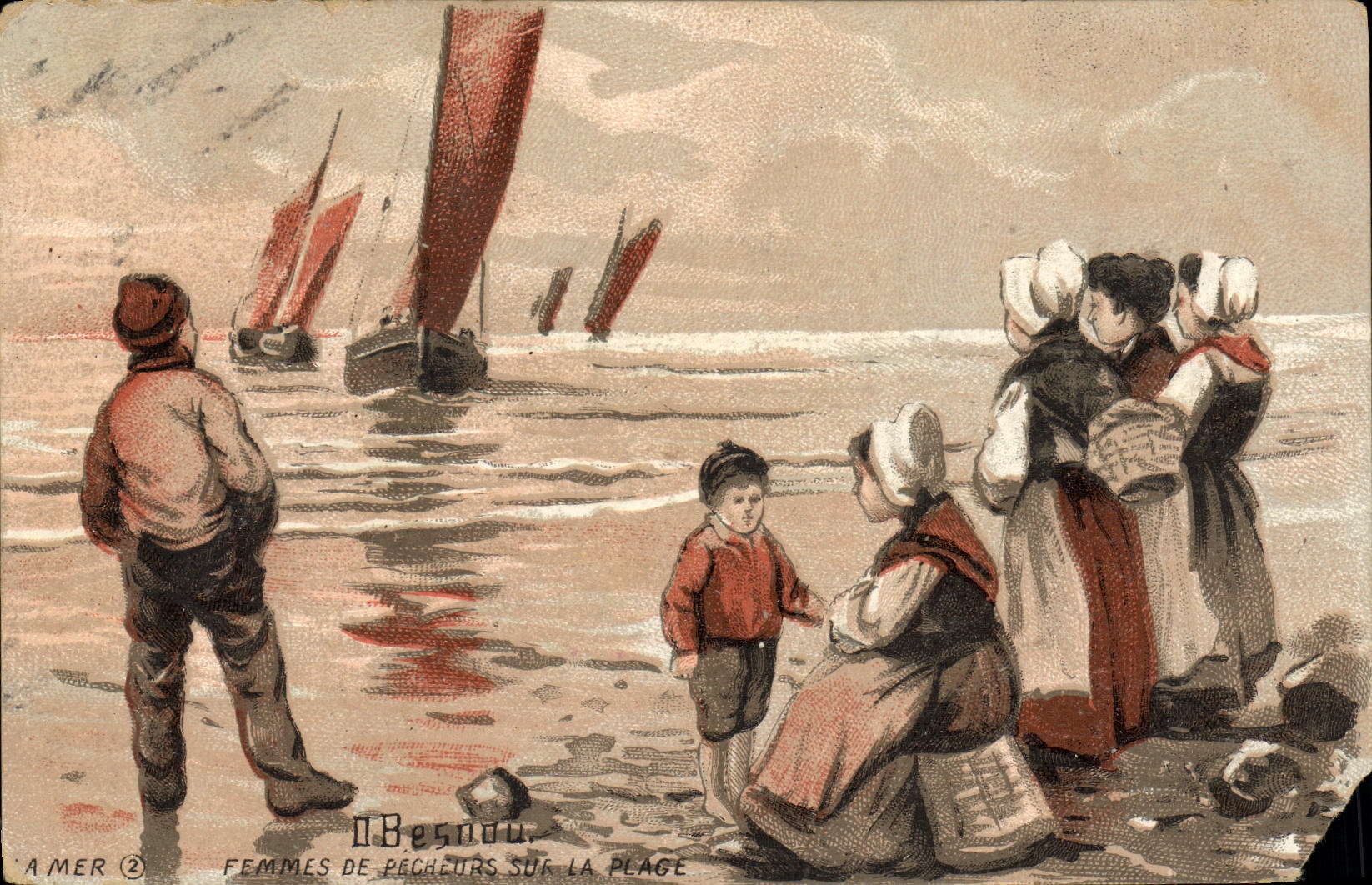 CPA Femmes de Pecheurs sur la Plage epche Enfants