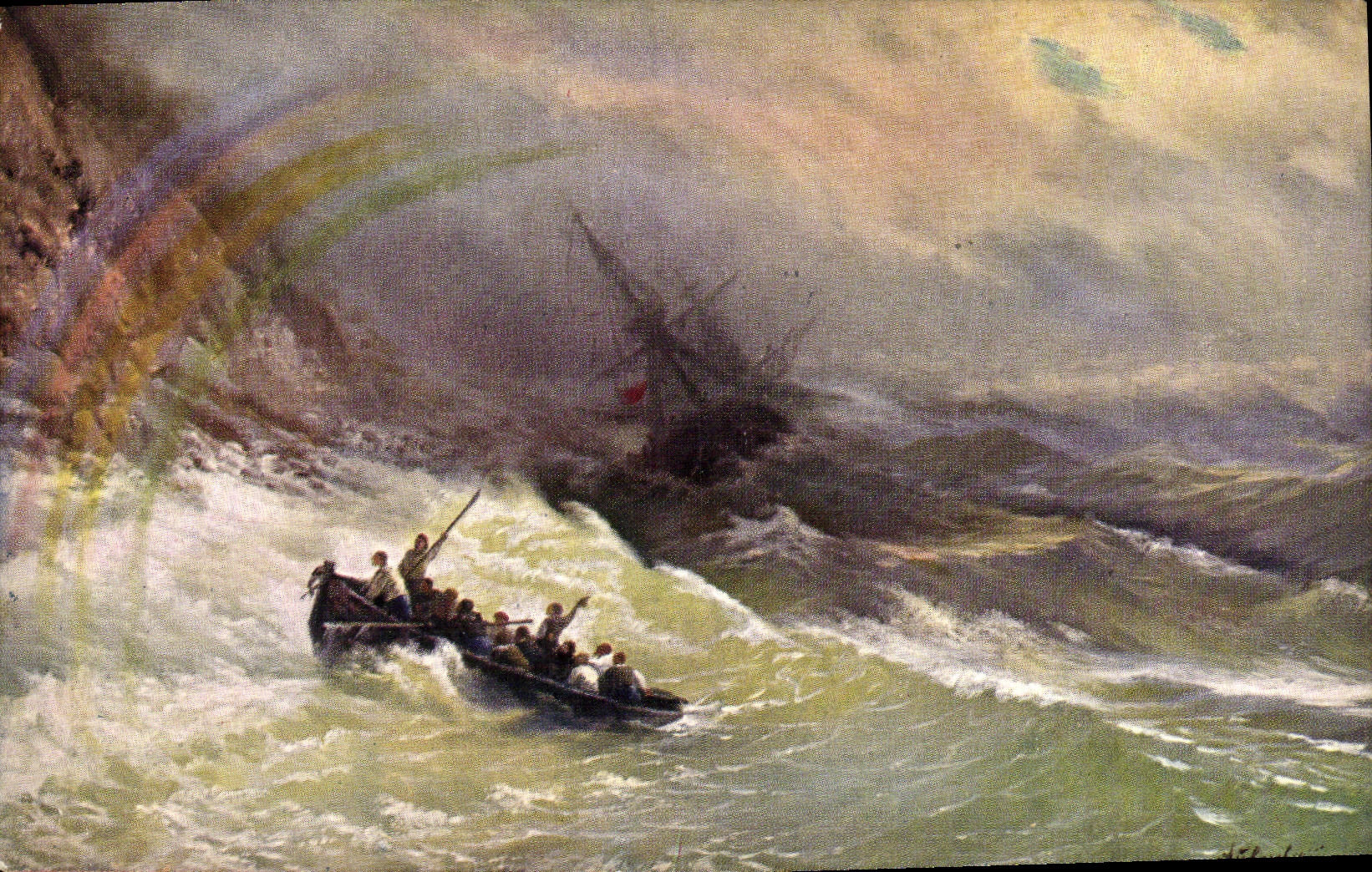 CPA Bateaux dans la tempete