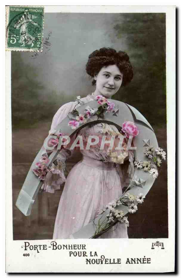 Jeune femme tenant un couronne de fleurs — Porte-Bonheur pour la Nouvelle Année — Paris, n°400
