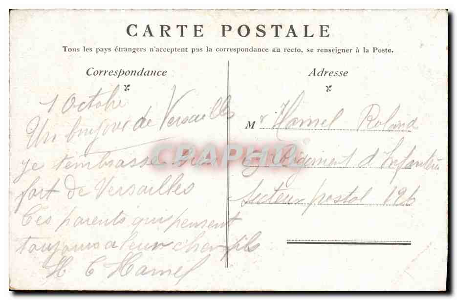 CPA Versailles Cour Royale et Statue de Louis XIV — Verso