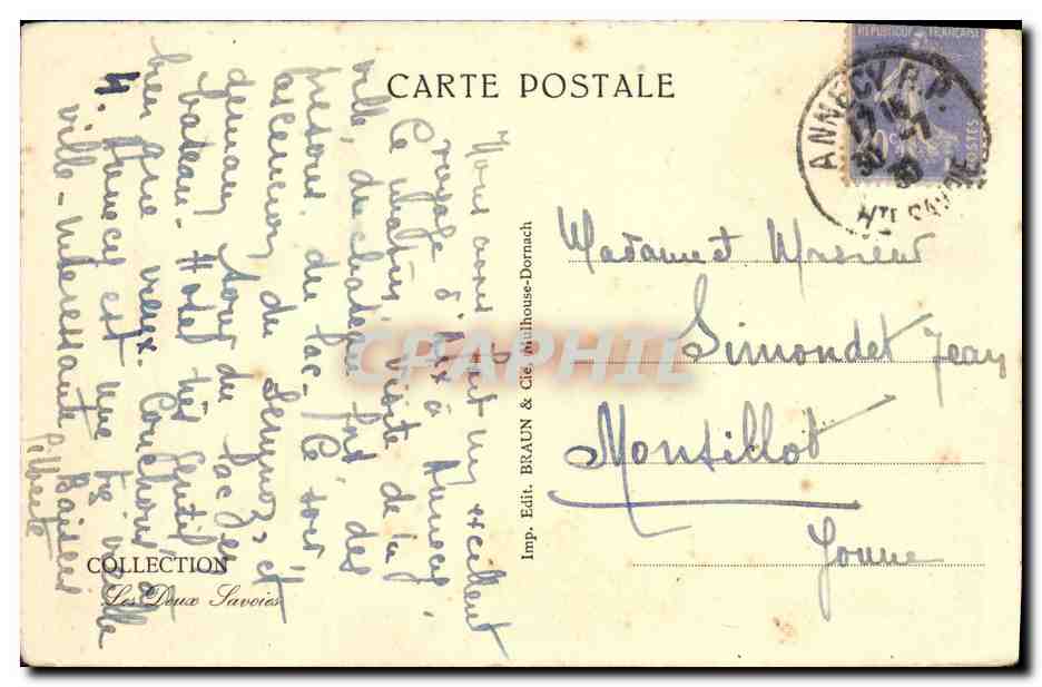 Env. d'Annecy — En montant au col de la Forclaz — Talloires et Duingt — n° 11851 — Verso