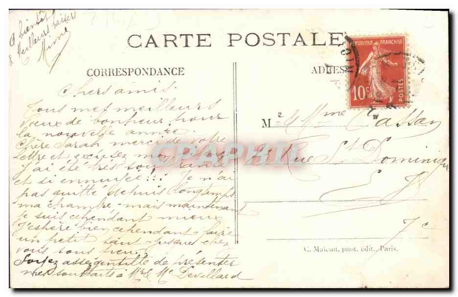 CPA Bonne Annee Char Colombes  — Rückseite