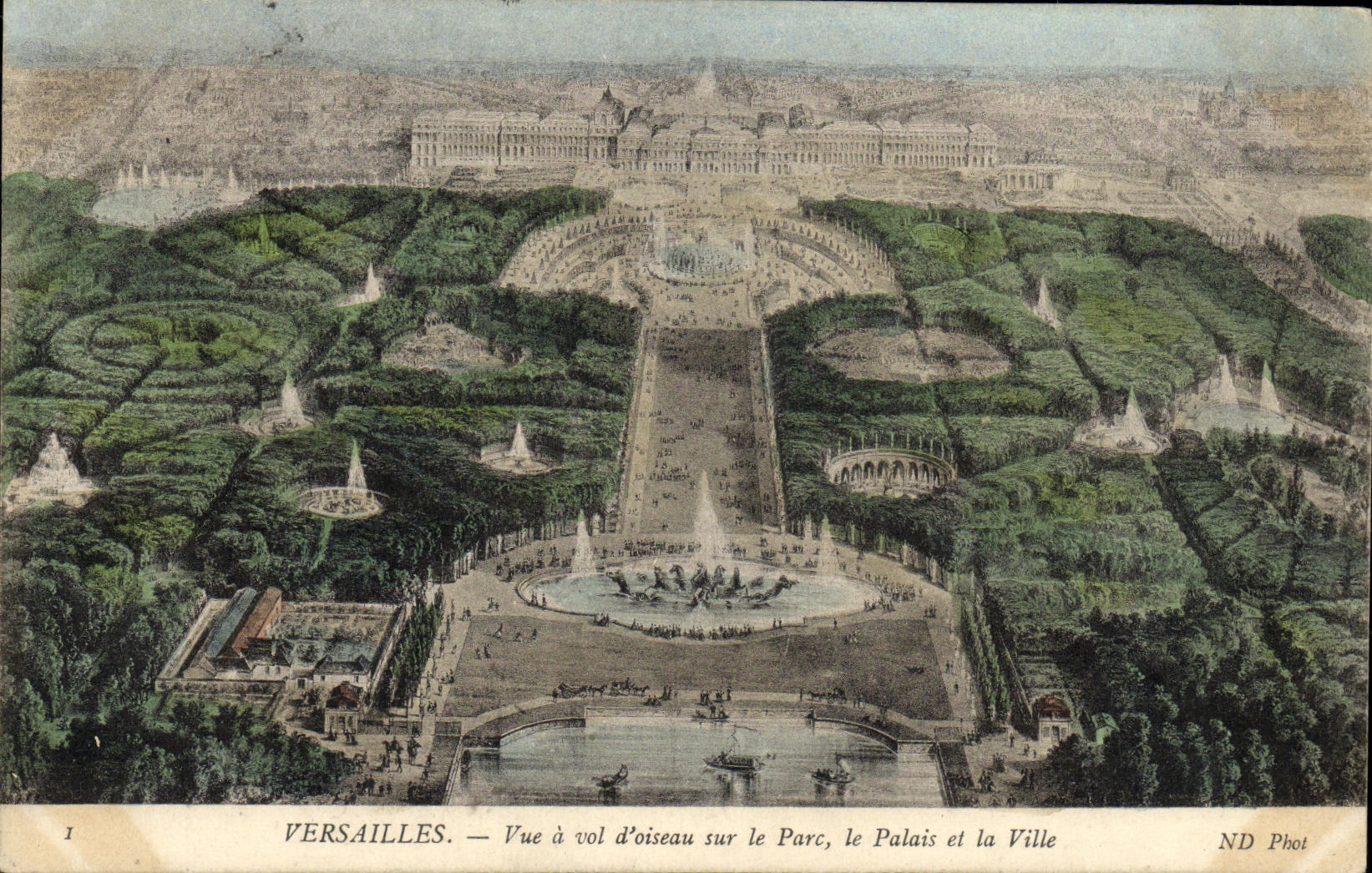 Versailles — Vue à vol d’oiseau sur le Parc, le Palais et la Ville — ND Phot