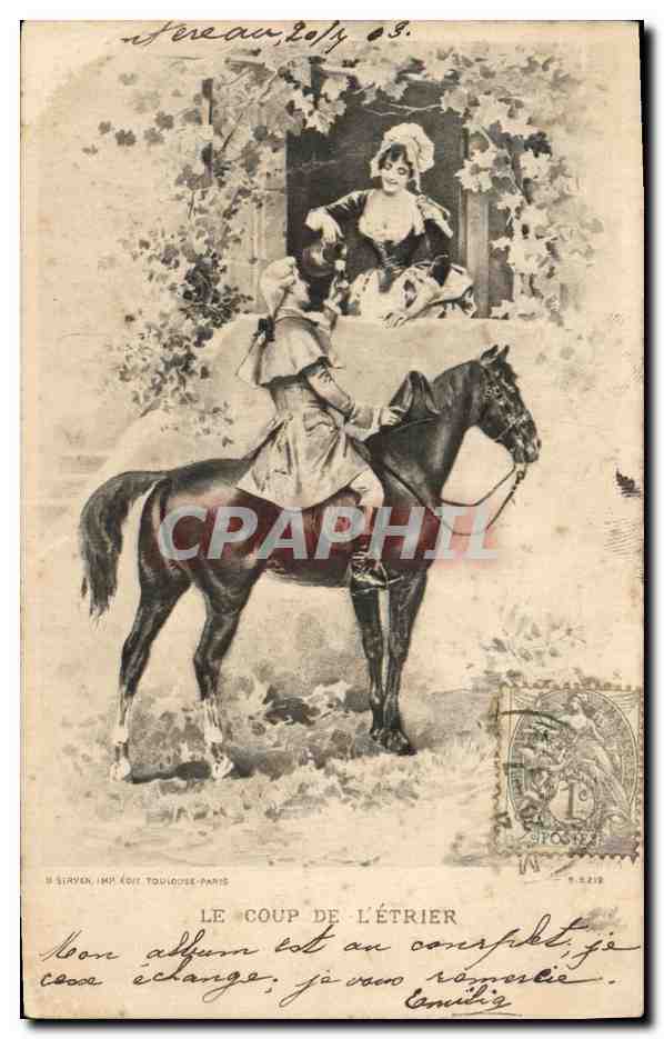 CPA Fantaisie Le coup de l etrier Cheval