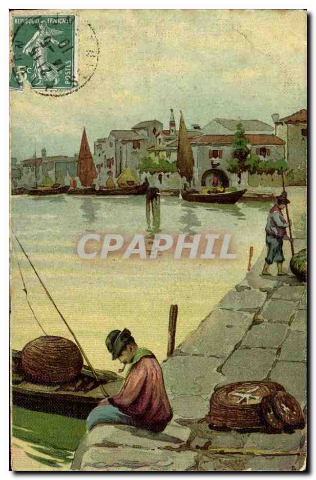 CPA Fantaisie Pecheur au bord de l eau