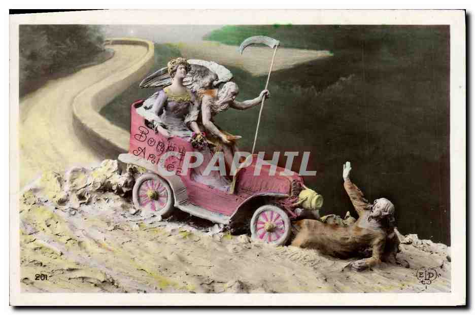 CPA Bonne Annee Automobile Faucheuse Mort