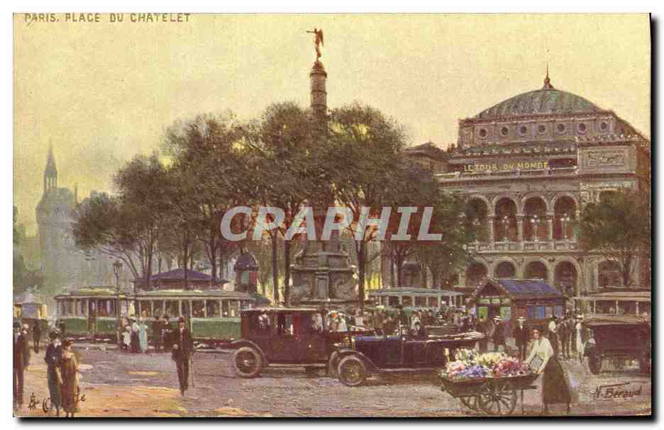 CPA Paris Place Du Chatelet Automobile
