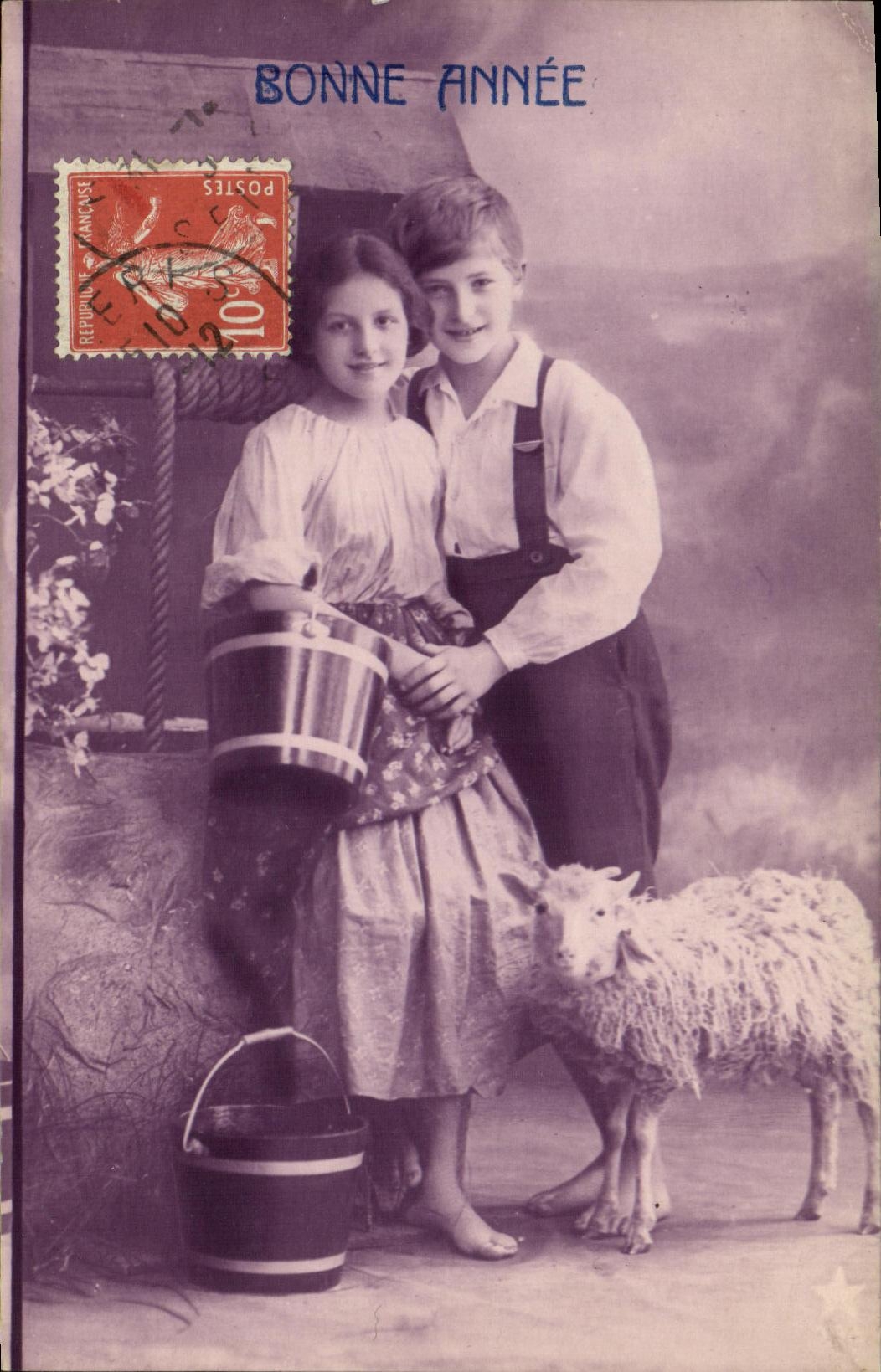 CPA Bonne Annee Enfants Mouton 