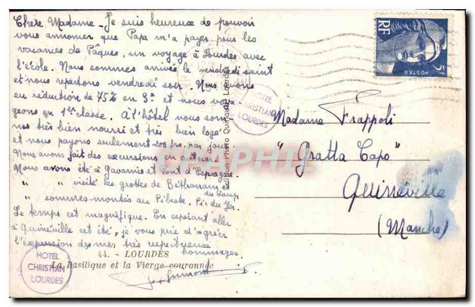CPA Lourdes La Basilique et la Vierge Couronne — Verso