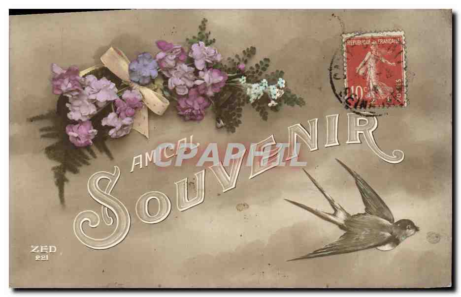 CPA Souvenir Fleurs Hirondelle