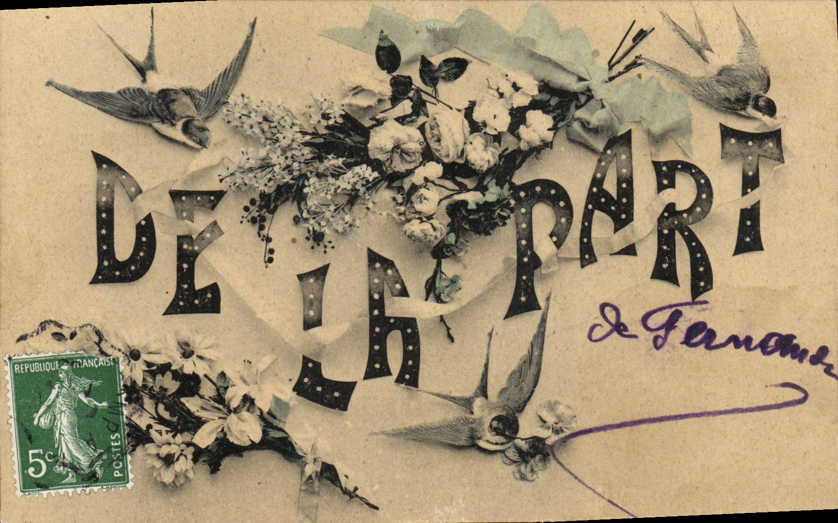 CPA Fleurs De la part de Fernande Hirondelle