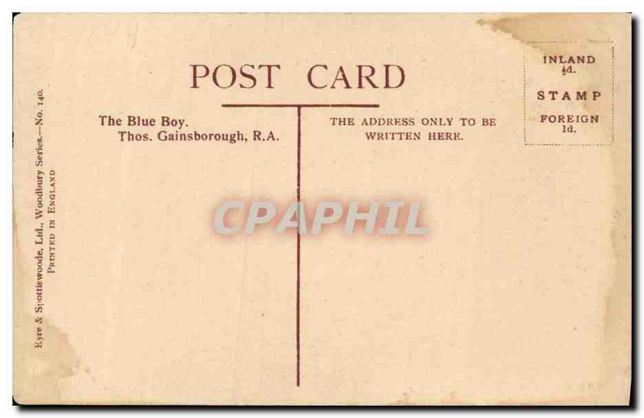 CPA The Blue Boy Gainsborough — Verso