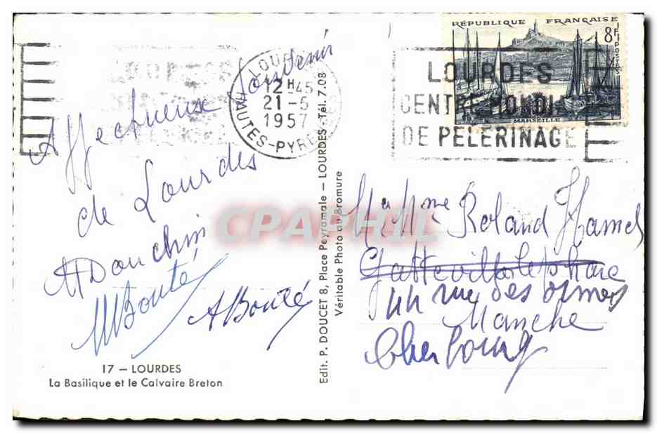 CPM Lourdes La Basilique et le Calvaire Breton — Verso