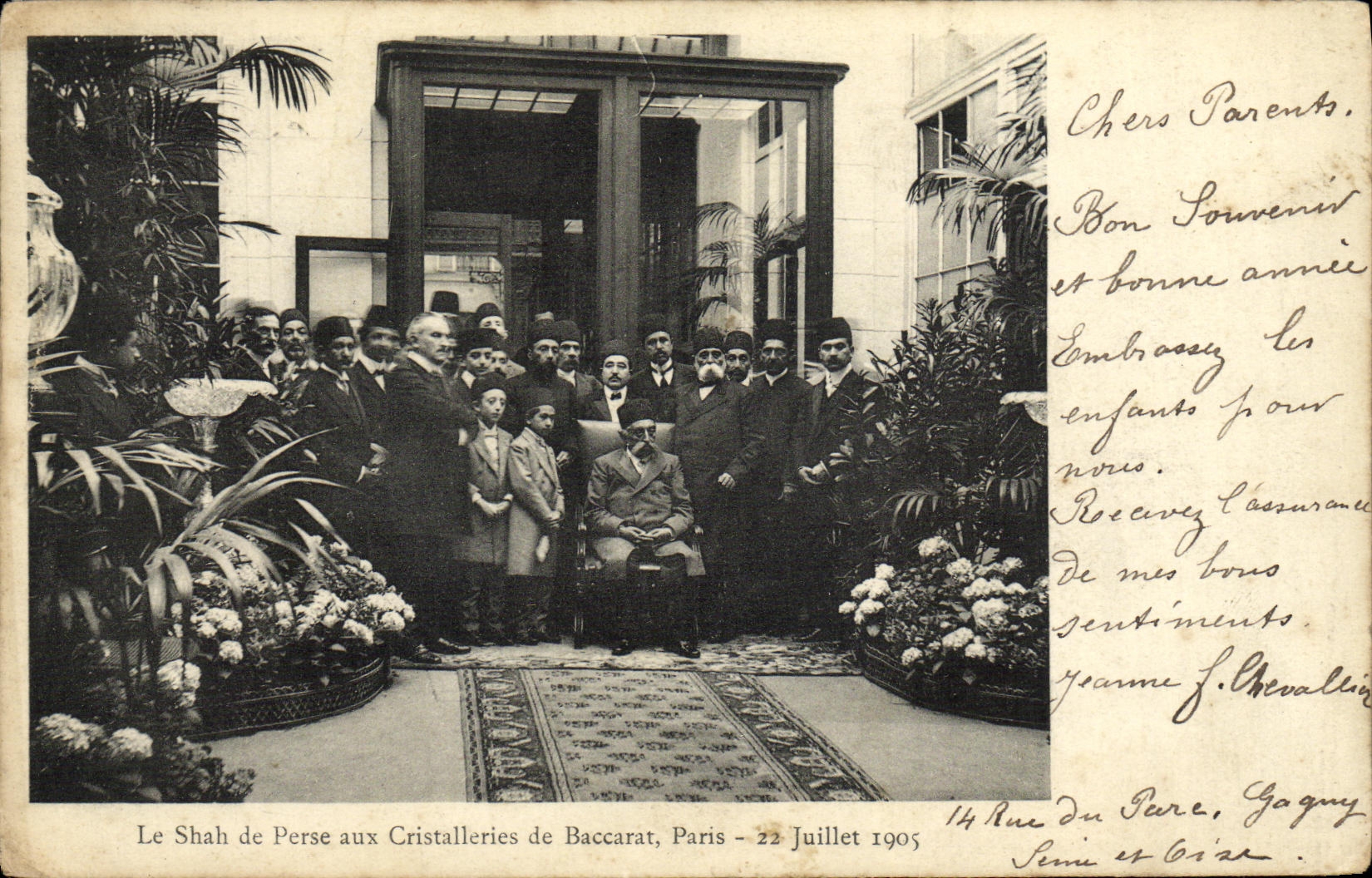 Le Shah de Perse aux Cristalleries de Baccarat, Paris — 22 Juillet 1905