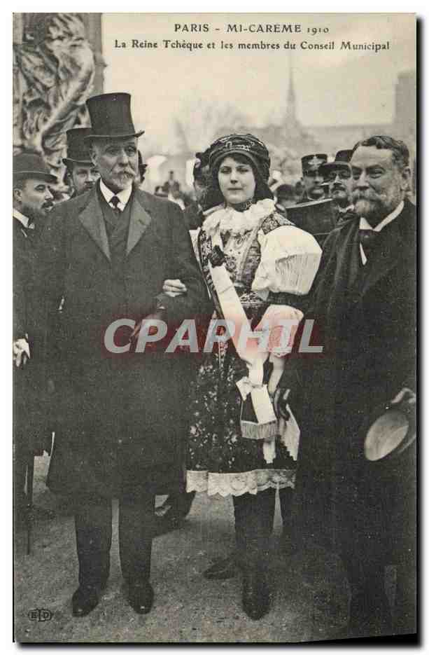 Paris - Mi-Carême 1910 — La Reine Tchèque et les membres du Conseil Municipal — Éditeur E.D.