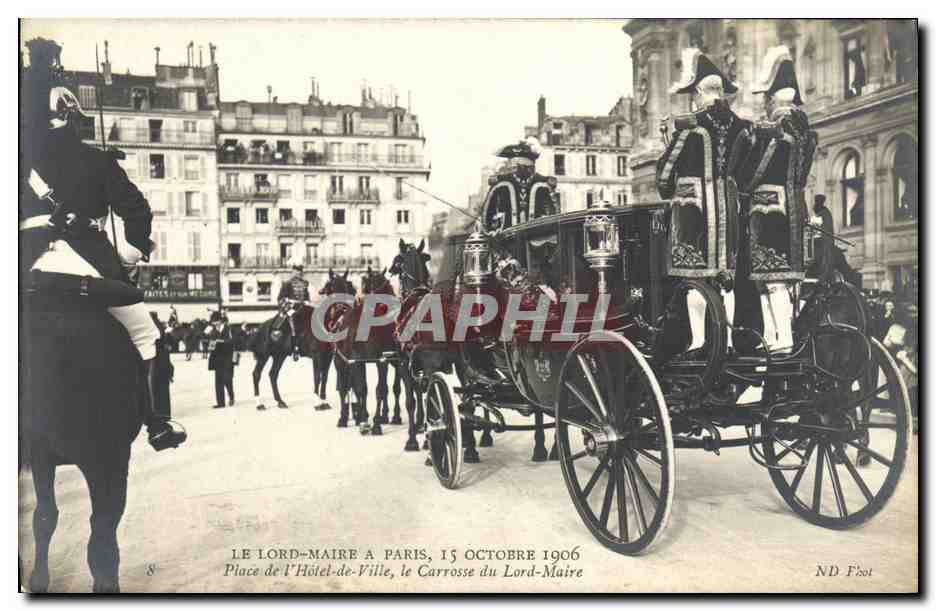 Le Lord-Maire à Paris — 15 octobre 1906 — Place de l'Hôtel-de-Ville, carrosse du Lord-Maire, ND Fnot
