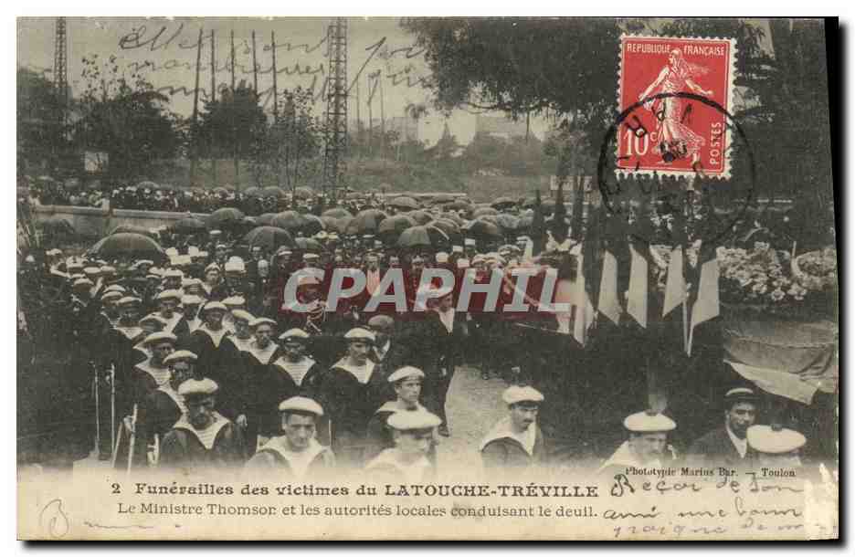 Funérailles des victimes du LATOUCHE-TRÉVILLE — Le Ministre Thomson et les autorités locales conduisant le deuil — Phototype Marins Bar, Toulon