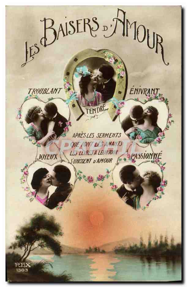 CPA Les Baisers Amour Femme Coeur 