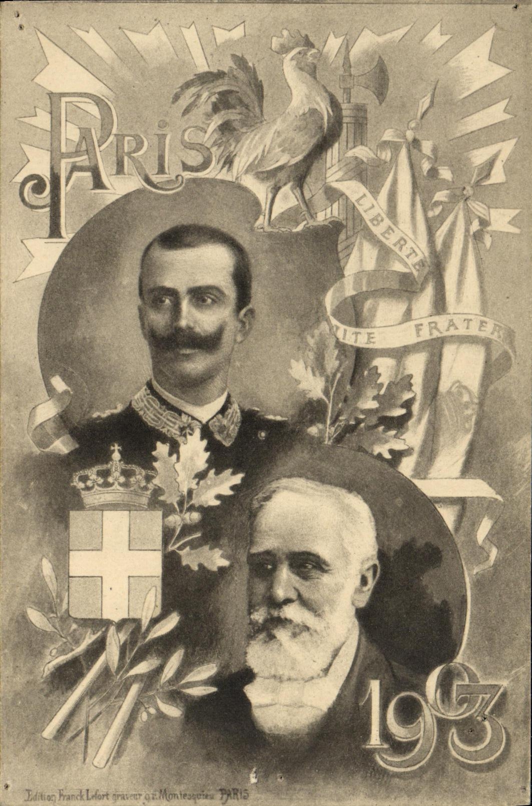 Paris — Visite du roi d'Italie et du président de la République française — Édition Franck Lefort, gravure G. Montesquieu, Paris, 1903
