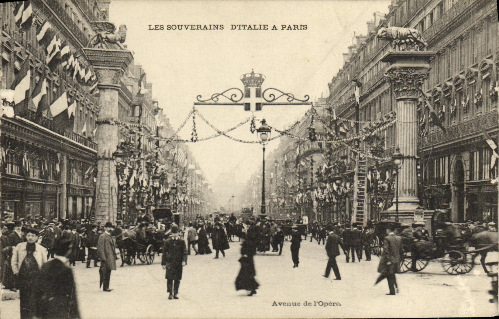 Les Souverains d'Italie à Paris — Avenue de l'Opéra — éditeur inconnu