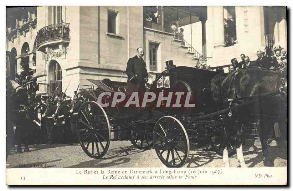 El Rey y la Reina de Dinamarca en Longchamp — (16 Junio 1907) — ND Phot