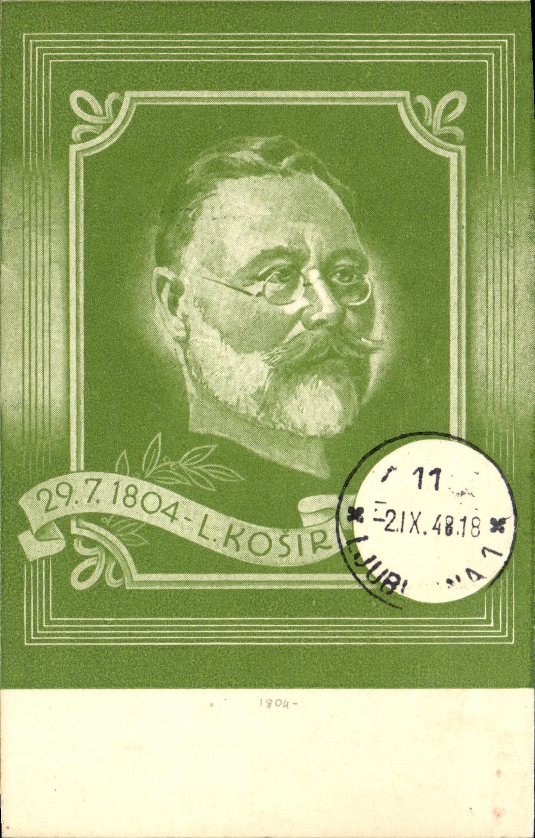 L. Košir — 29.7.1804 — L. KOŠIR — 1904 — éditeur inconnu