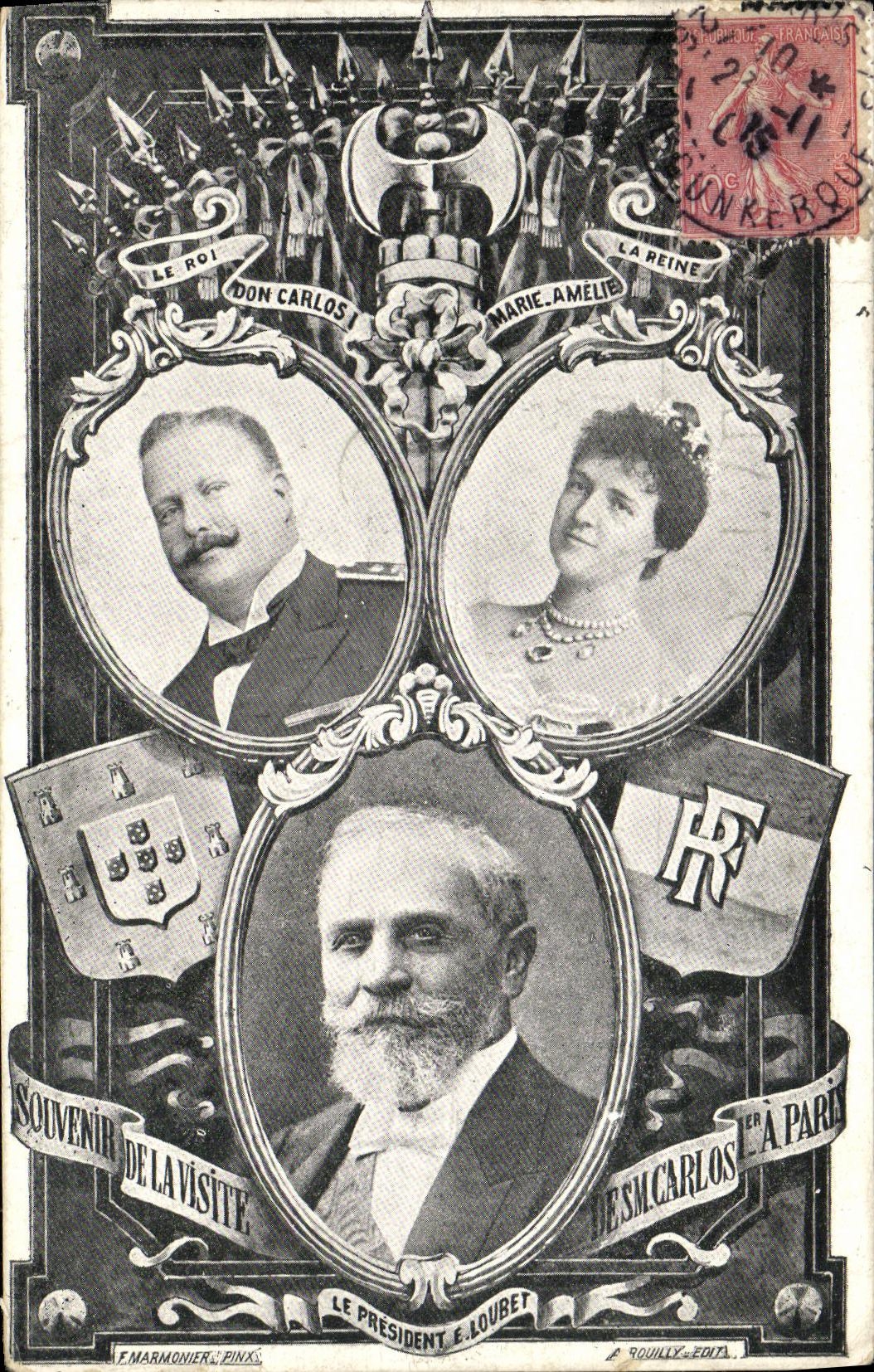 Don Carlos I et Marie Amélia — Souvenir de la visite à Paris — Éditeur F. MARMONNIER, PINKS