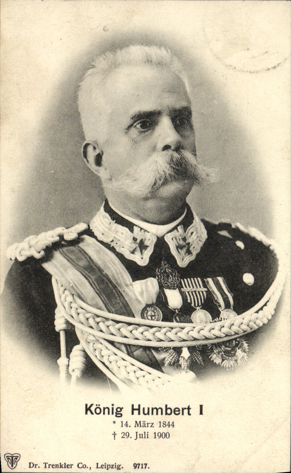 König Humbert I — portrait militaire — Dr. Trenkler Co., Leipzig, n° 9717