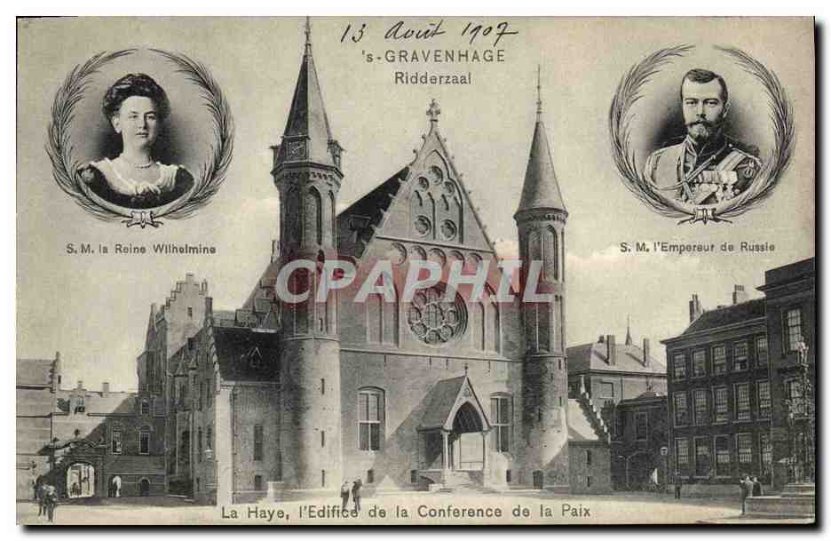 La Haye, l'Édifice de la Conférence de la Paix — 's-Gravenhage Ridderzaal — éditeur Dr. Trenkler Co., Leipzig