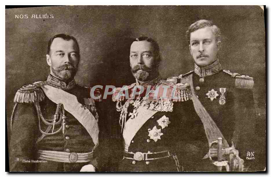 Nos Alliés — Portrait de trois souverains en uniforme — Éditeur Cliené Illustration, Paris, N°8