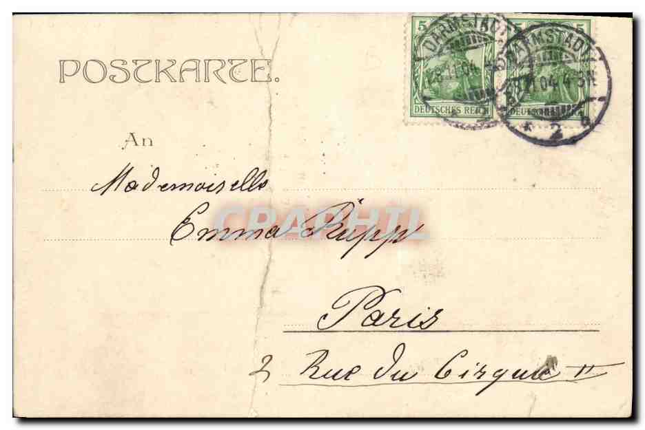 Prinzessin Eleonore von Solms-Hohensolms-Lich — Prinz Ernst Ludwig von Hessen — à leur mariage — Papierhaus Elbert, Darmstadt, n°467 — Reverso