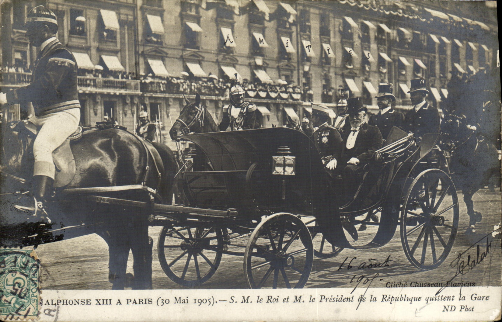 Alphonse XIII à Paris — (30 Mai 1905) — S.M. le Roi et M. le Président de la République quittent la Gare — Cliché Chusseau-Flaviers, ND Phot