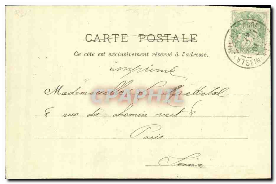 La femme avocat — Sujet : femme avocate en robe de chambre, geste d'explication — Gliché A. Morinet, Nancy, n°4 — Verso