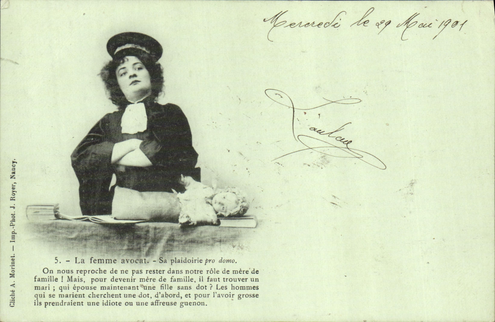 La femme avocat — Sa plaidoirie pro domo — Cliché A. Morinet, Nancy, n°5