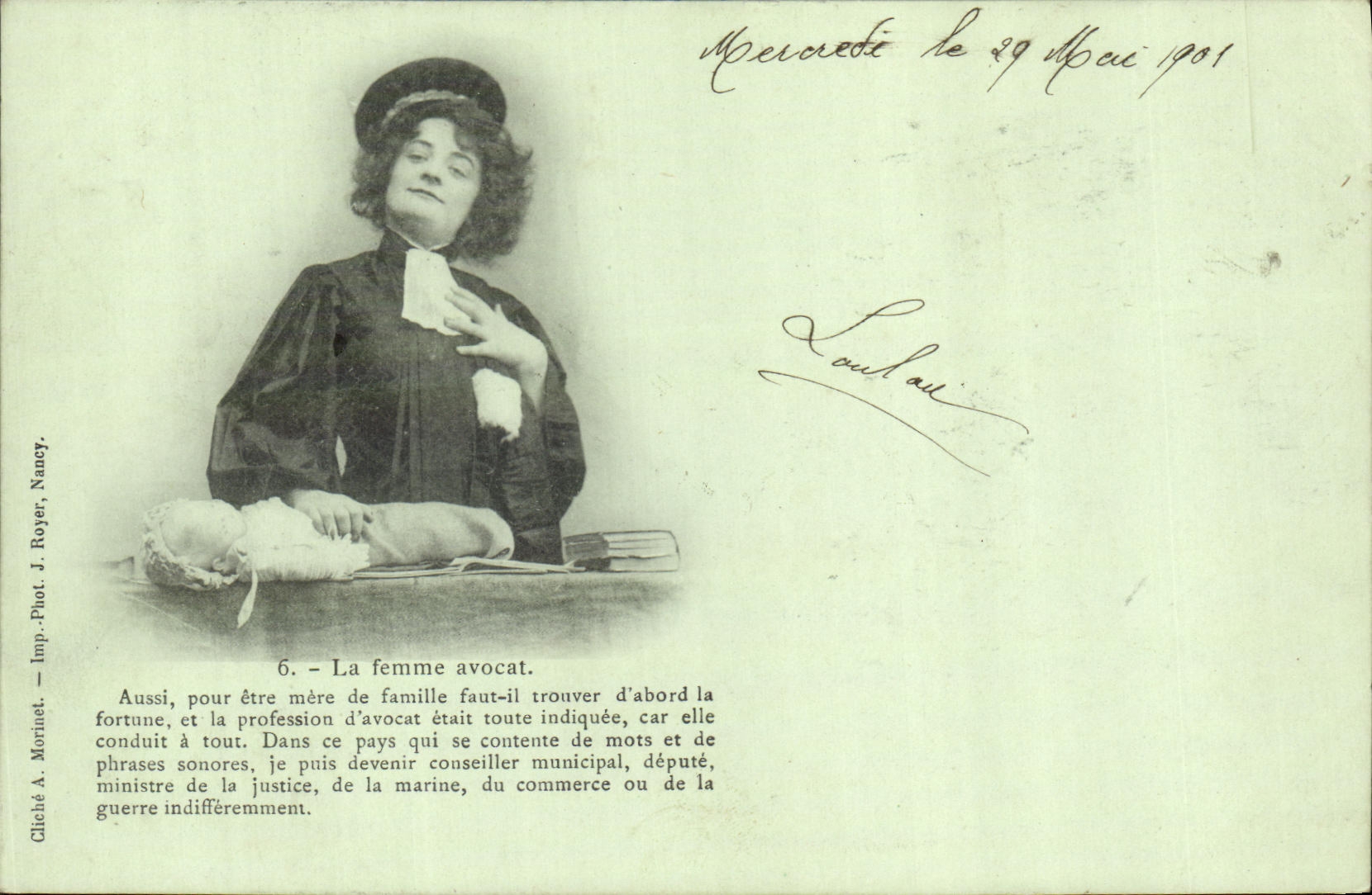 La donna avvocato — serie 6 — Cliché A. Moriniet, Imp.-Phot. J. Royer, Nancy