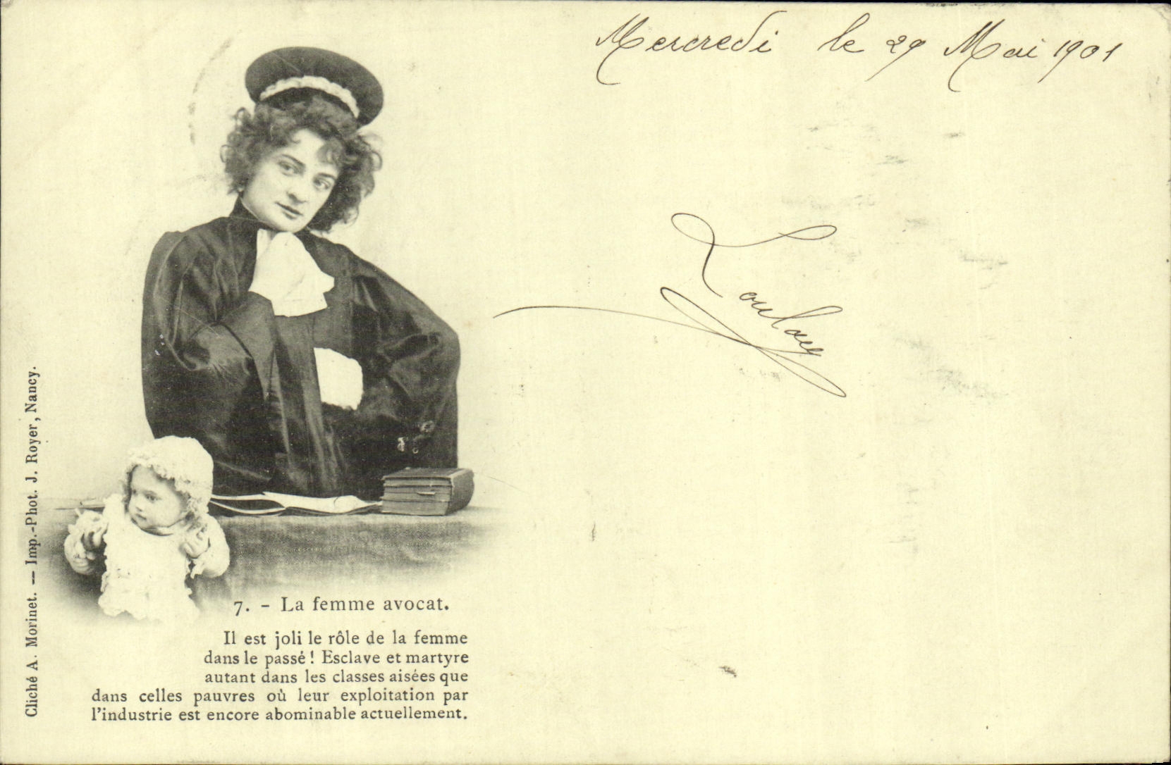 La femme avocat — Sujet féministe — Cliché A. Morinet, Nancy, n°7