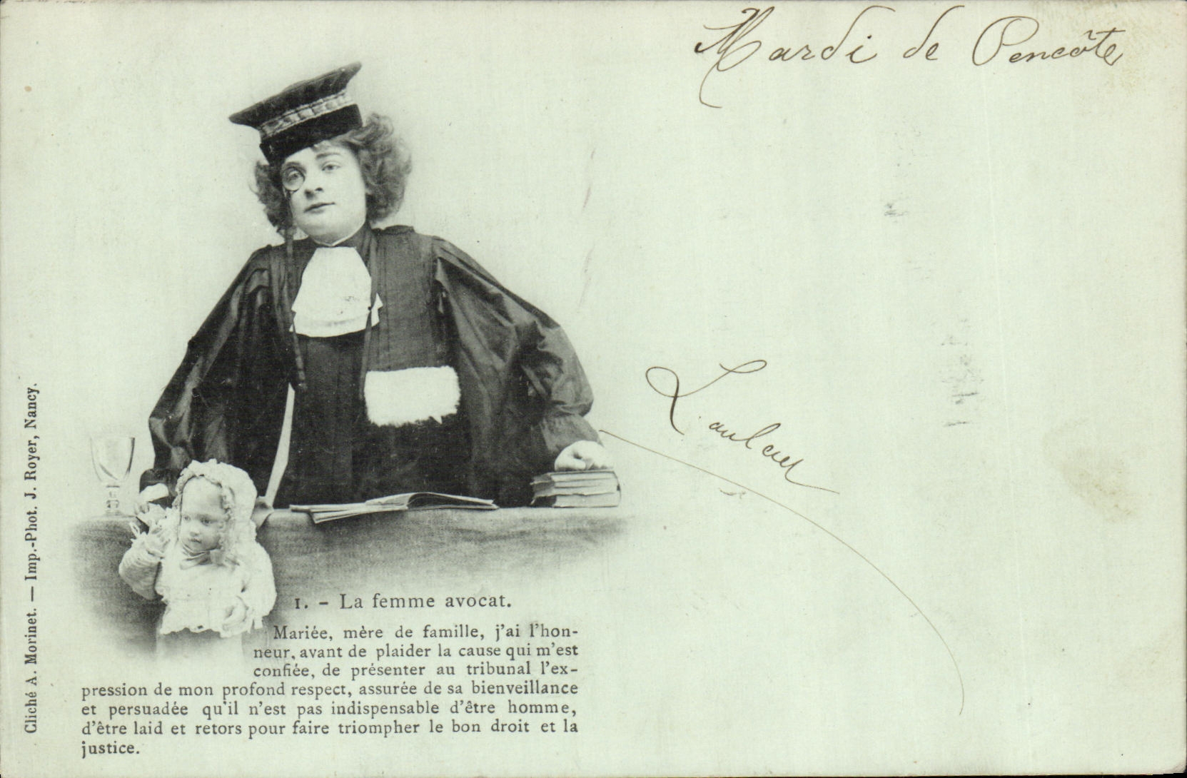 La femme avocat — Mariée, mère de famille — Cliché A. Morinet, Imp.-Phot. J. Royer, Nancy