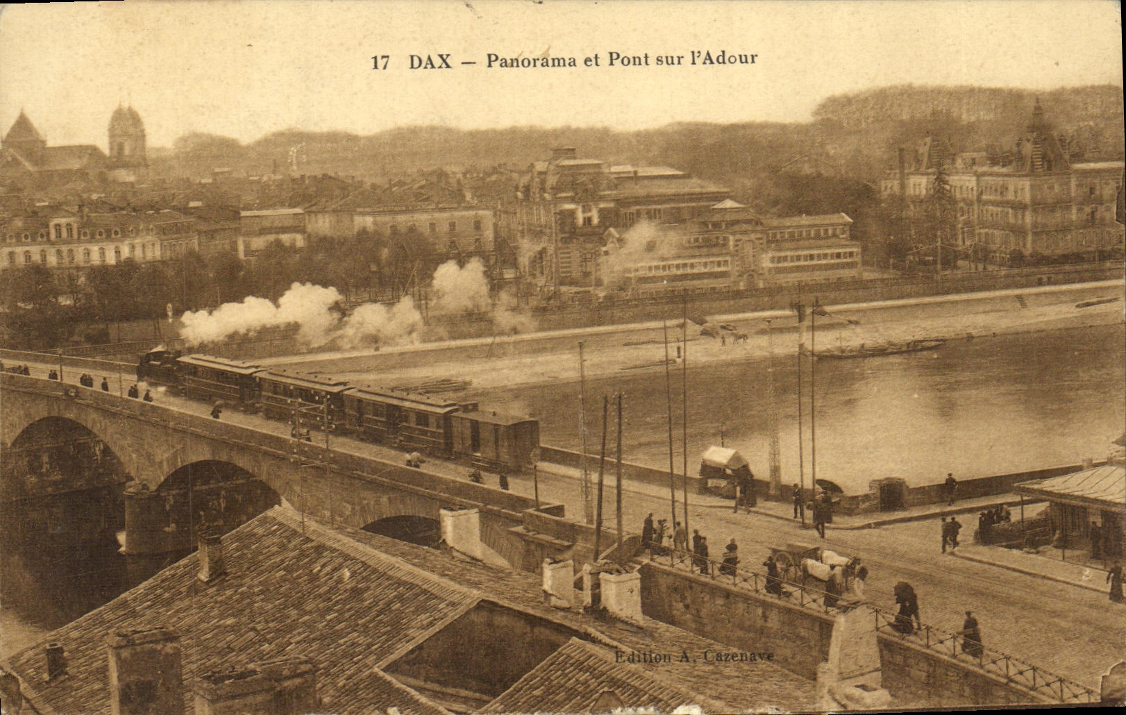 CPA Dax Panorama et pont sur l Adour Train